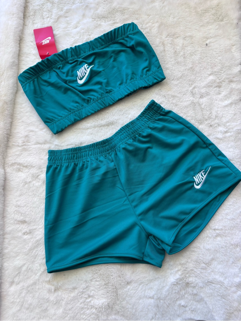 Nike Teal Athletic Bandeau Top and Running Shorts Set